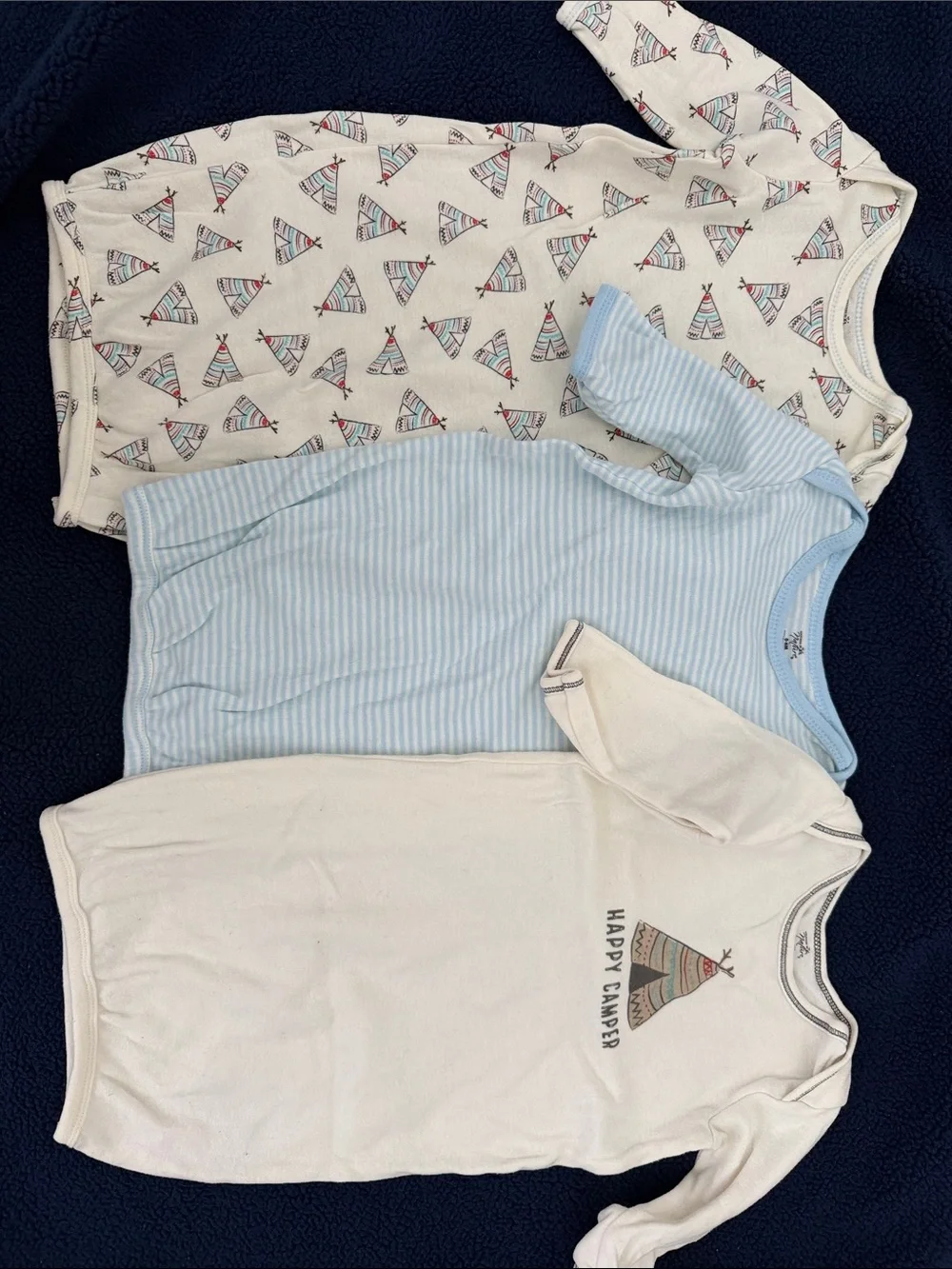 Naturę Baby Blue & Cream Tee Bodysuit Set - 3 Pack